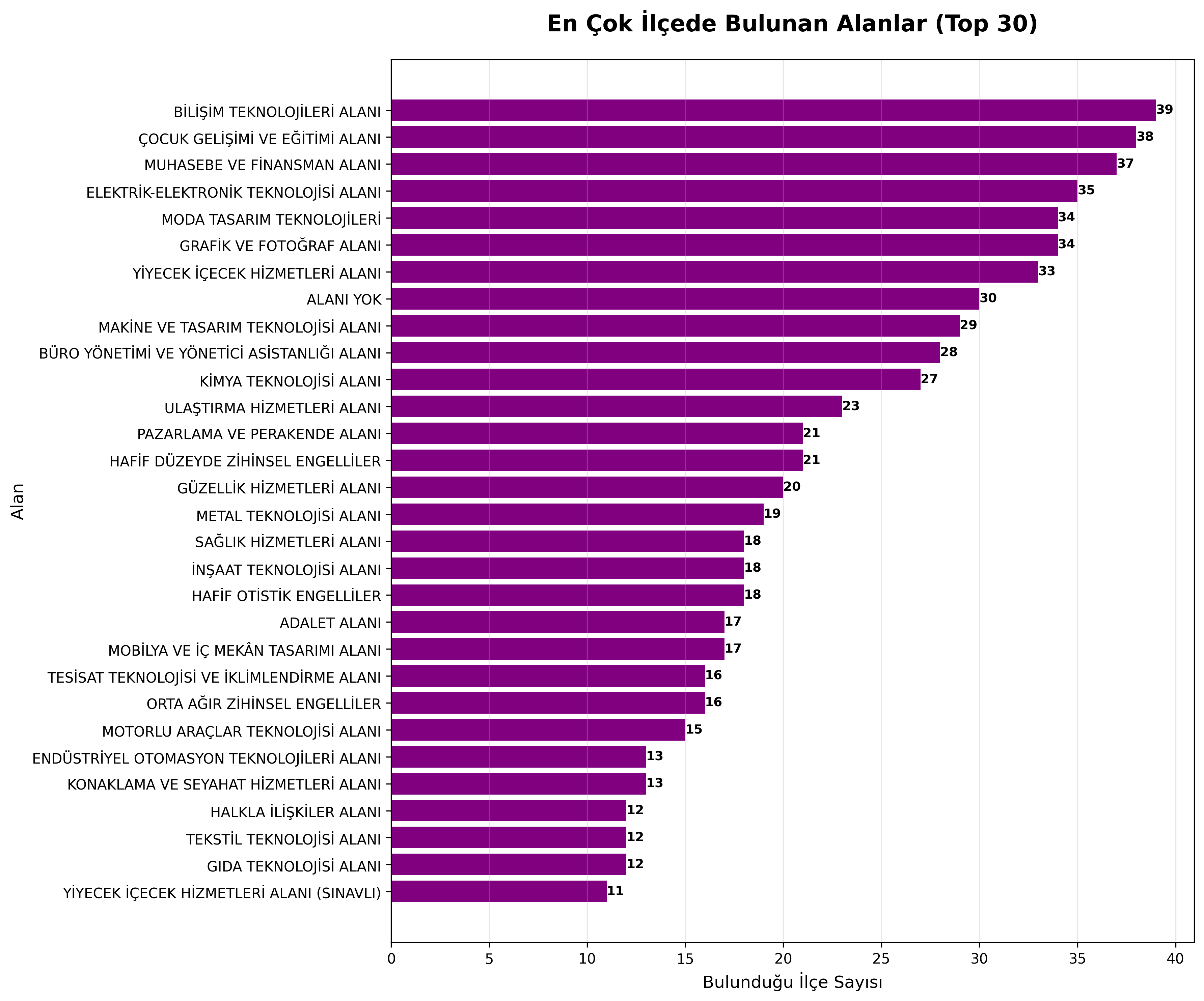 En Çok İlçede Bulunan Alanlar